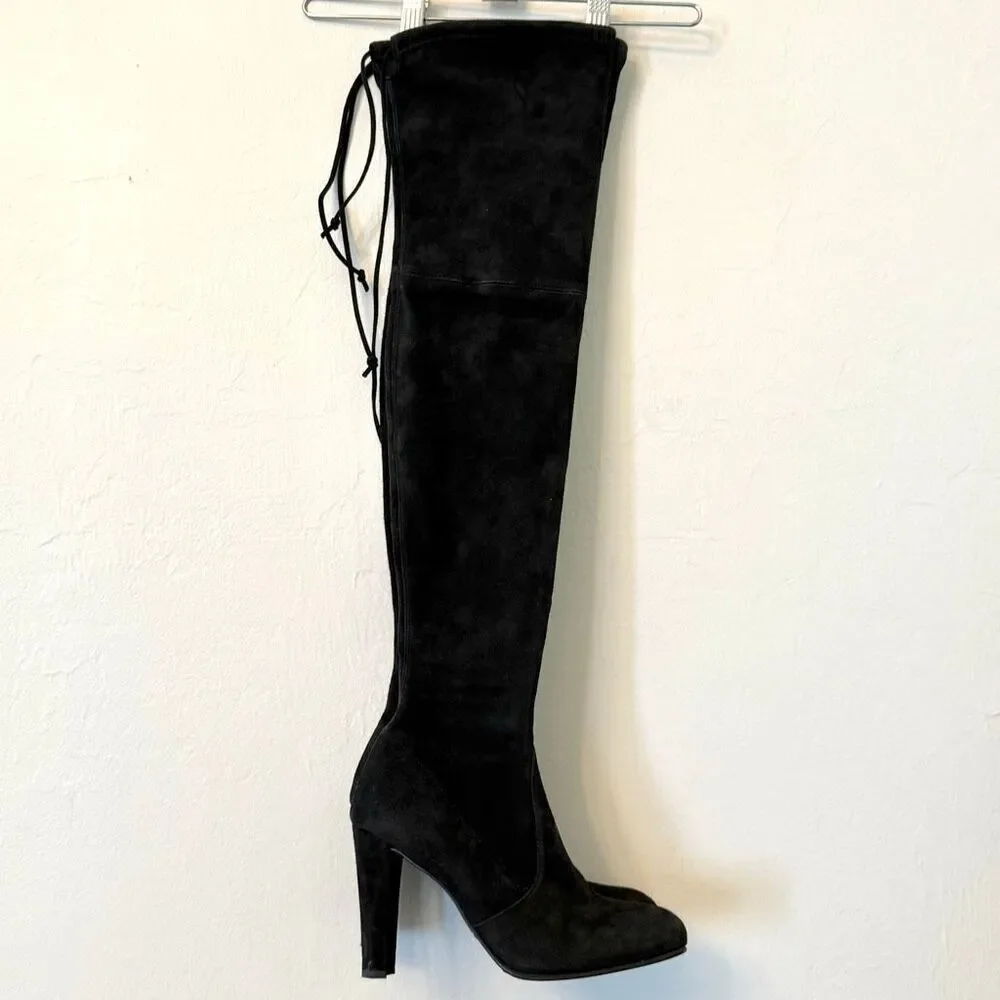 Stuart Weitzman Suede Over The Knee Thigh High Heeled Highland Boots Black Sz 7